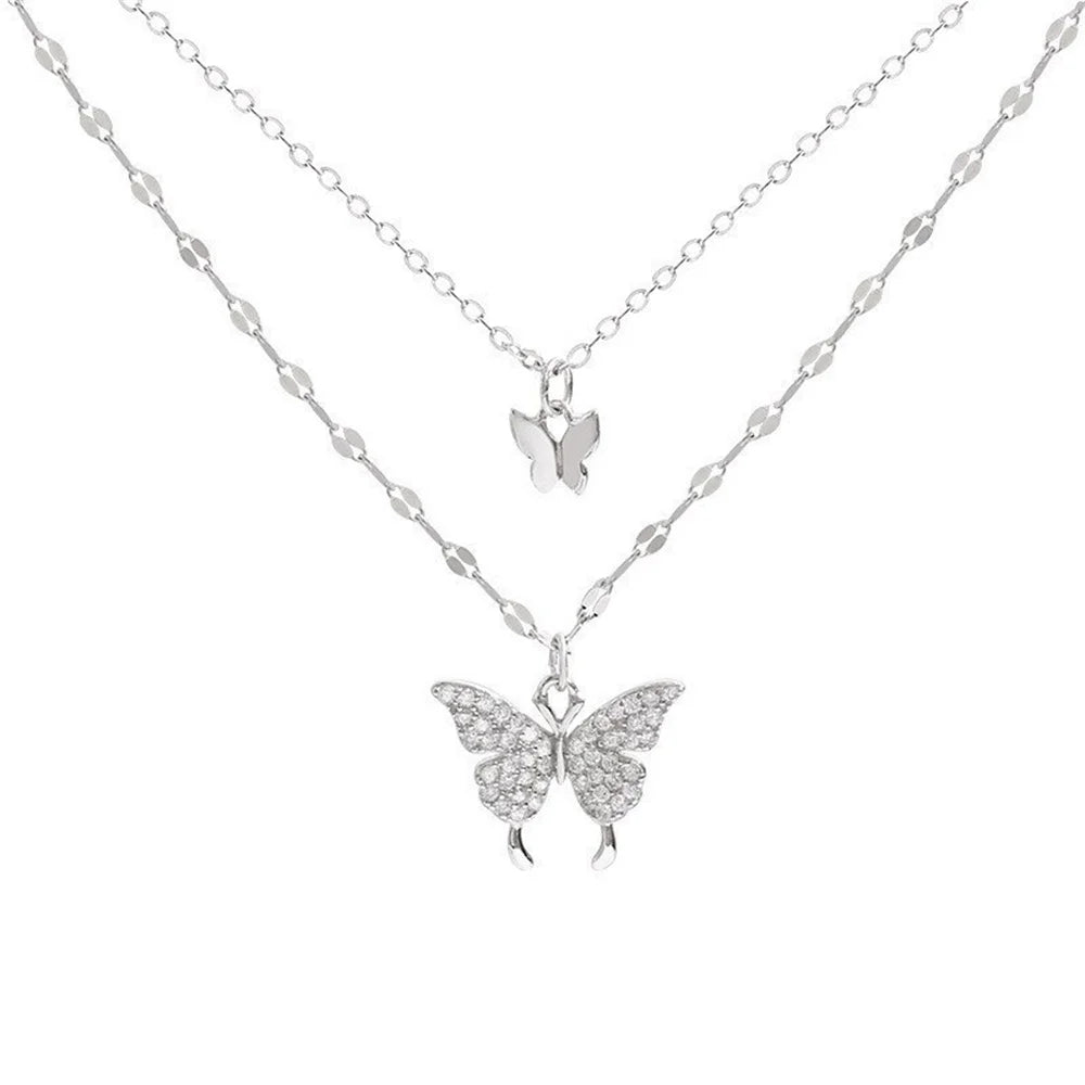 Elegant Double Layer Butterfly Necklace