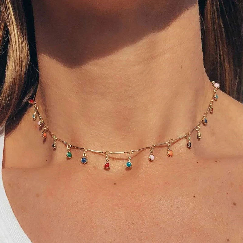Candy Color Tassel Choker Necklace for Women – Trendy Gold Pendant Chain