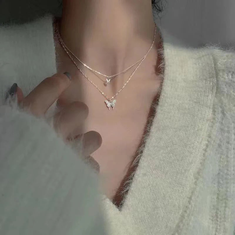 Elegant Double Layer Butterfly Necklace