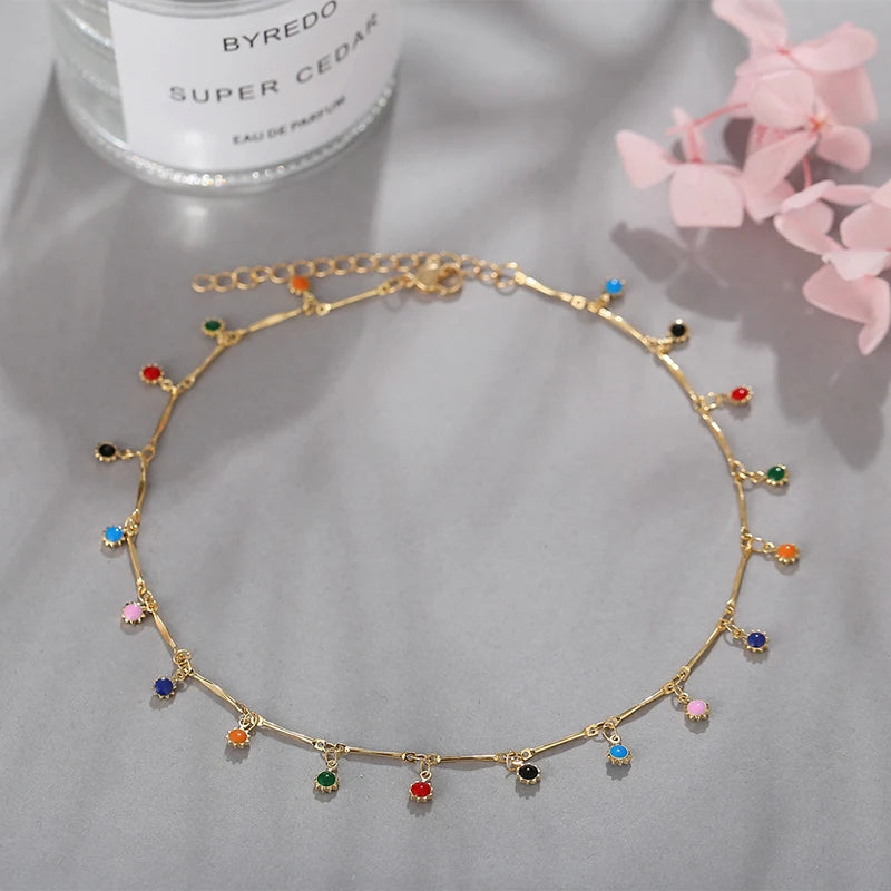 Candy Color Tassel Choker Necklace for Women – Trendy Gold Pendant Chain