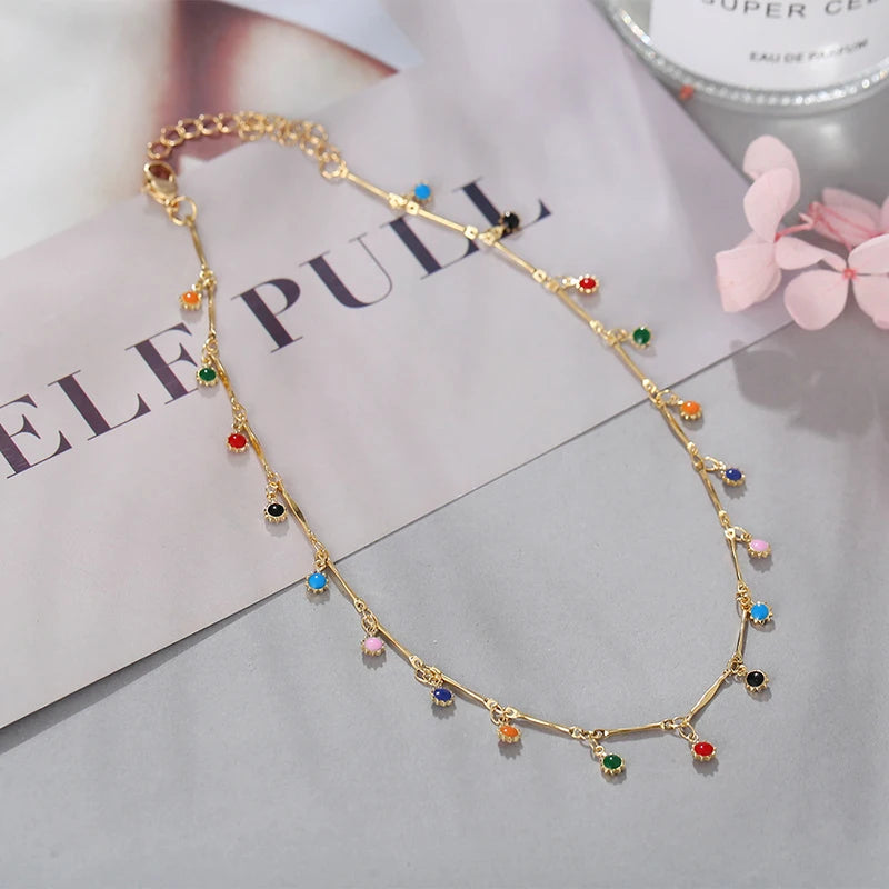Candy Color Tassel Choker Necklace for Women – Trendy Gold Pendant Chain