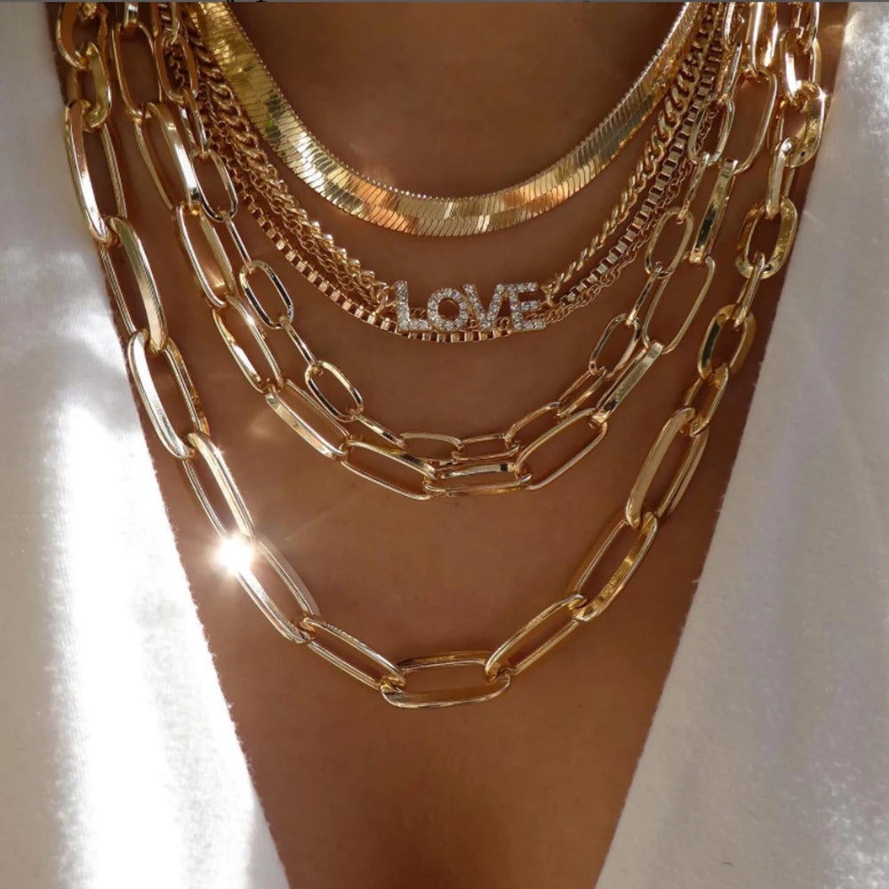 Gold Multi-Layer Pendant Necklace Set for Women