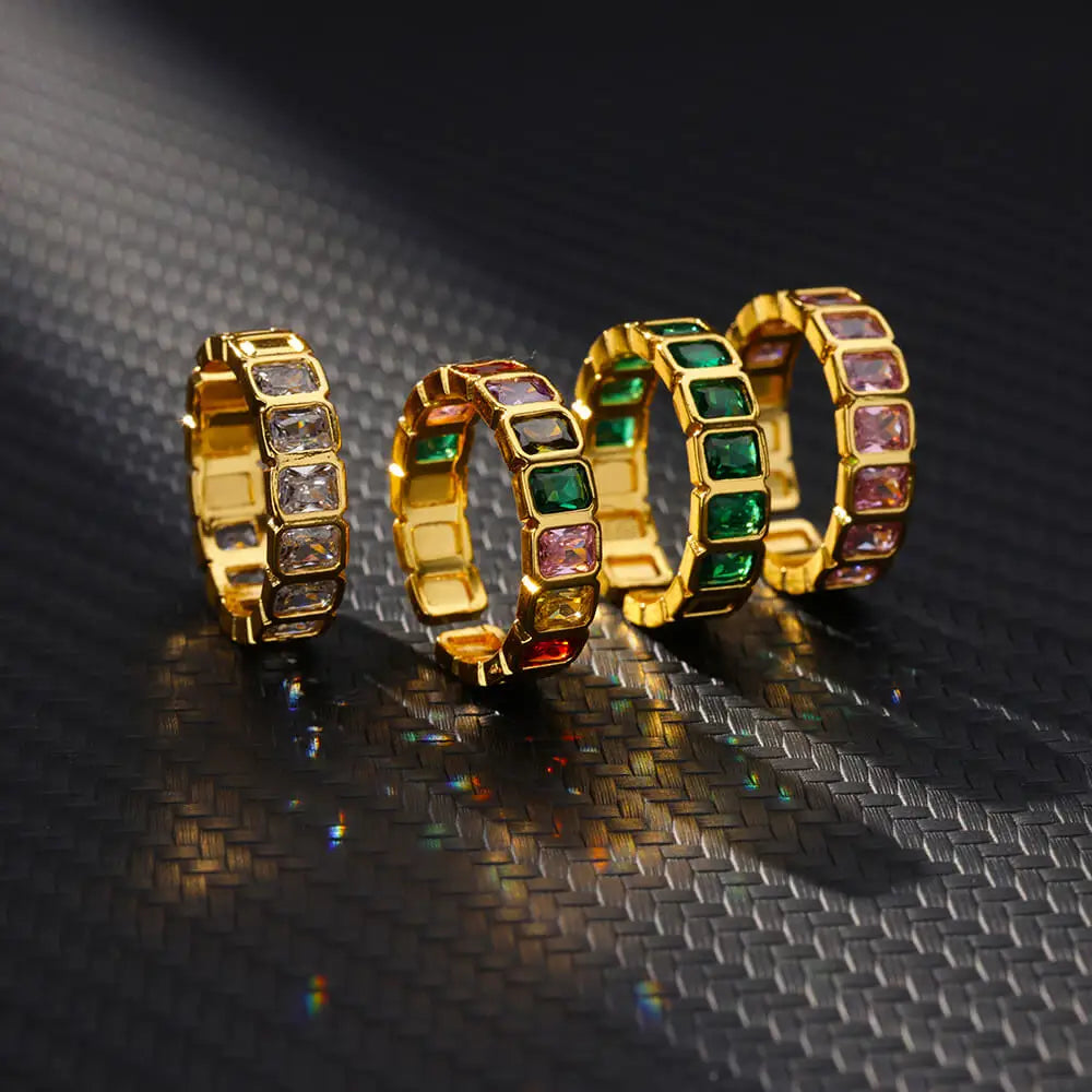 Gold Plated Square Zircon Ring – Adjustable Stainless Steel