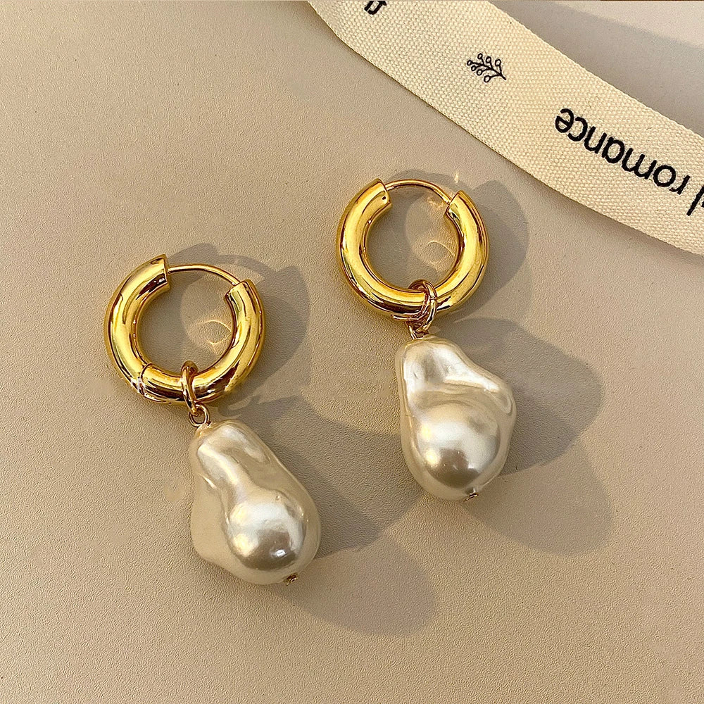Aurora Baroque Pearl Hoop Earrings