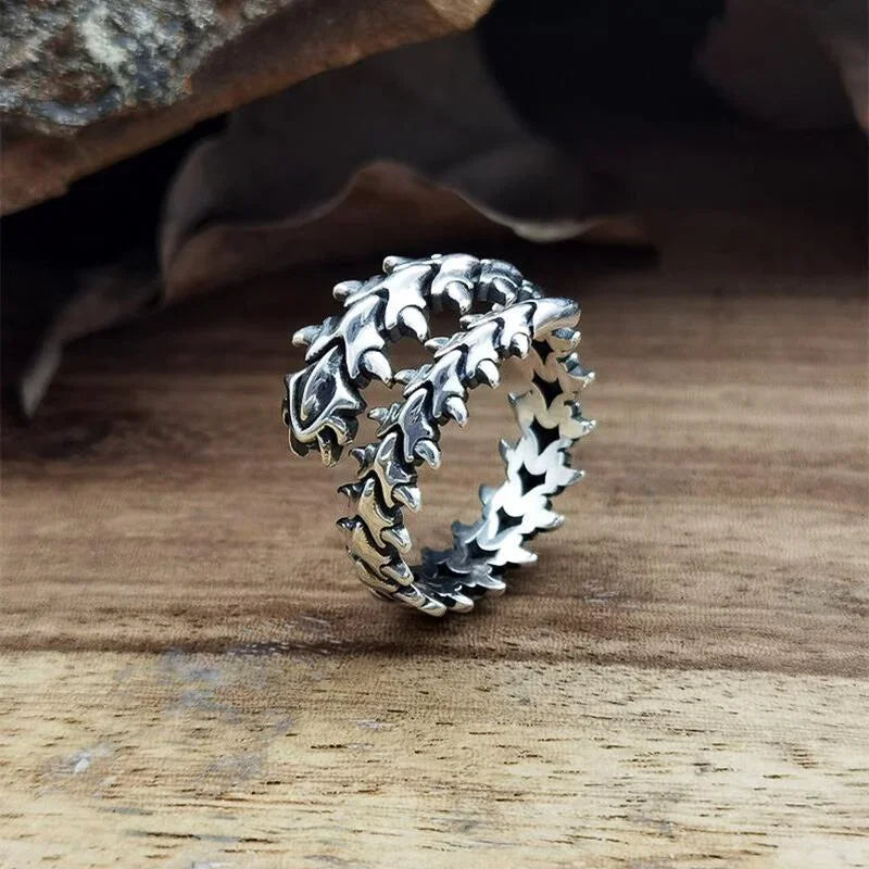 Vintage Gothic Spine Ring – Adjustable Antique Silver Keel Design Punk Hip Hop