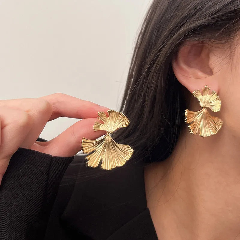 Golden Ginkgo Statement Earrings
