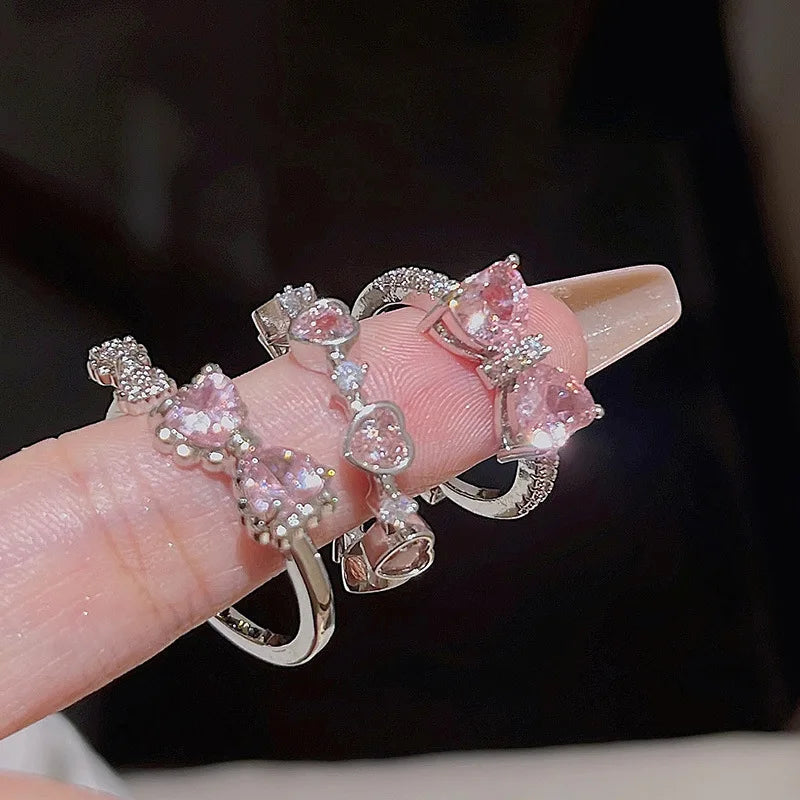2PCS Crystal Crown Ring Set  – Adjustable Sparkling Queen Tiara Style