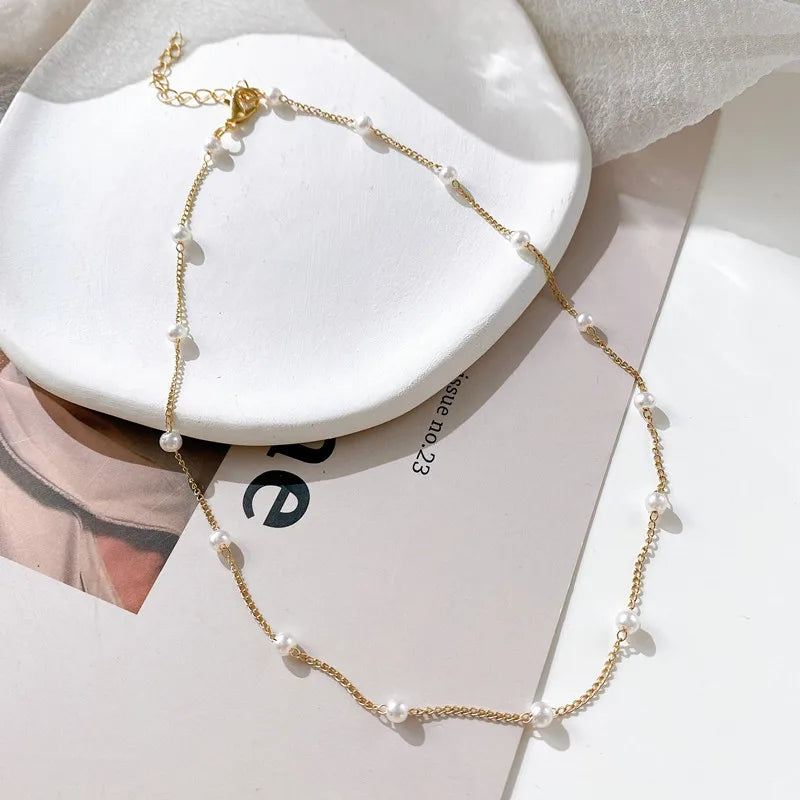 Gold Pearl Choker Necklace for Women – Kpop Inspired Beads Collar