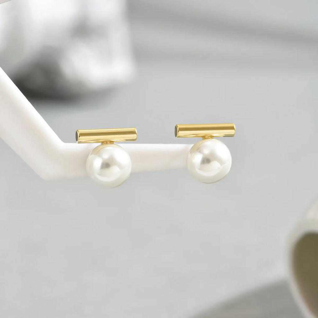 Modern Pearl Bar Earrings