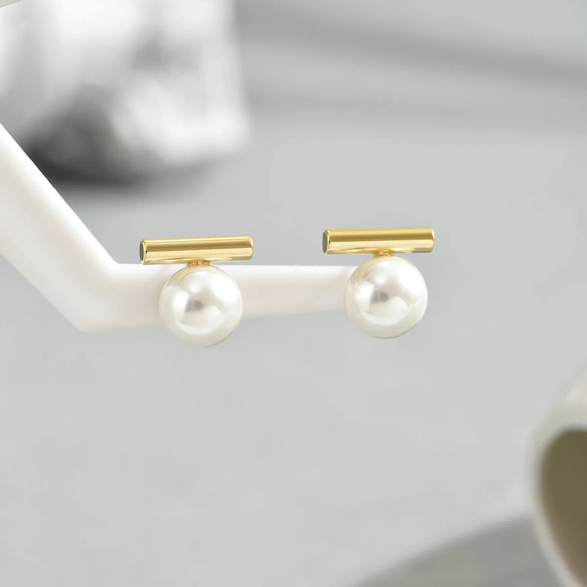 Modern Pearl Bar Earrings