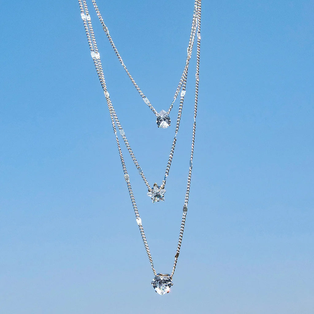 Gold Multilayer Zircon Pendant Necklace