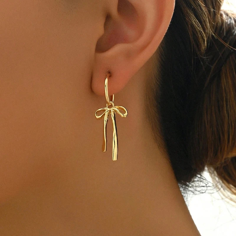 Golden Ribbon Bow Earrings