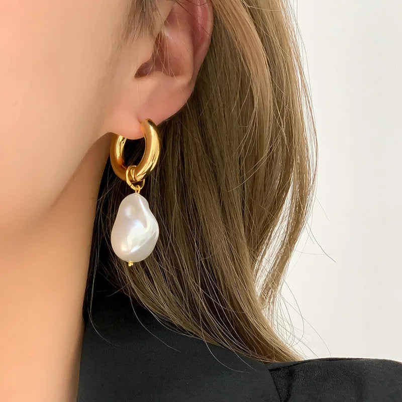 Aurora Baroque Pearl Hoop Earrings