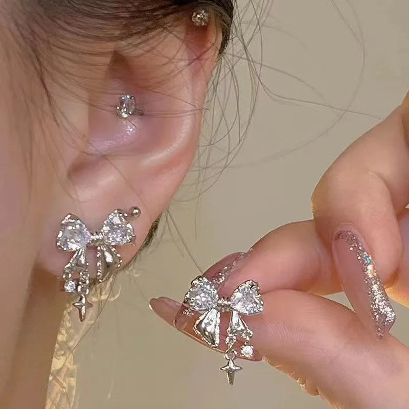 Crystal Bow Charm Earrings