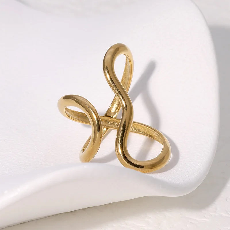 Minimalist Gold Wave Ring – 18K PVD Plated Stainless Steel Adjustable Waterproof Jewellery