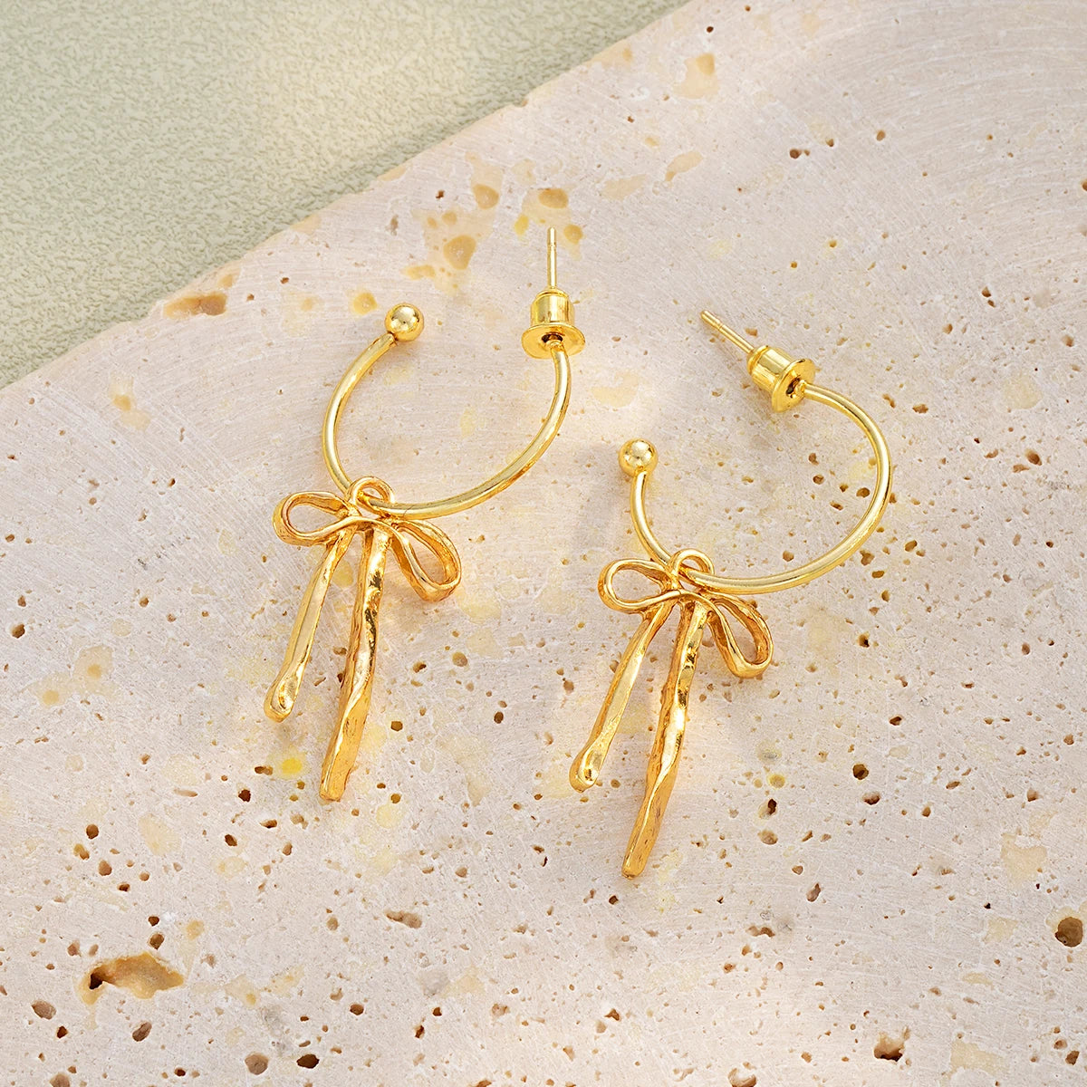 Golden Ribbon Bow Earrings