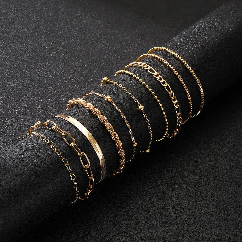 Golden Layers Bracelet Set – 10 Pieces
