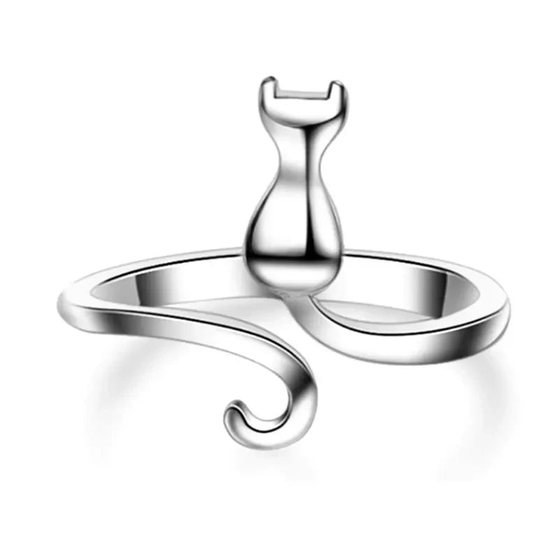 Silver Cat Ring – Adjustable Cute Animal Jewellery