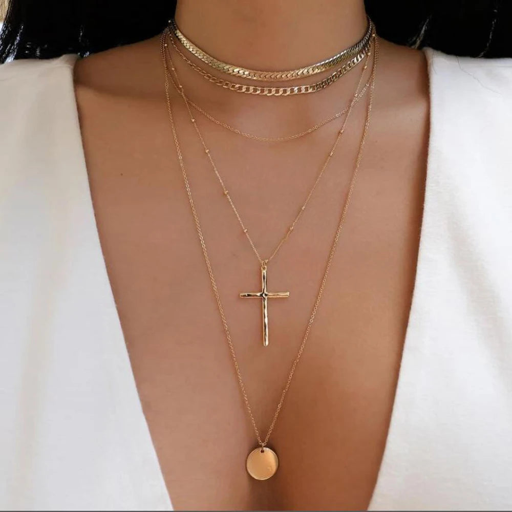Gold Multi-Layer Pendant Necklace Set for Women