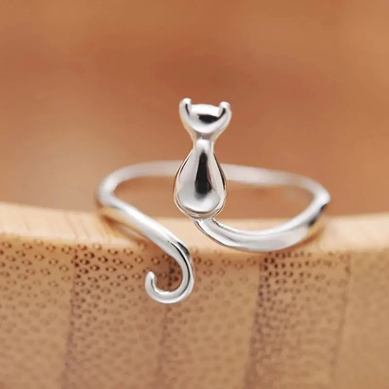 Silver Cat Ring – Adjustable Cute Animal Jewellery