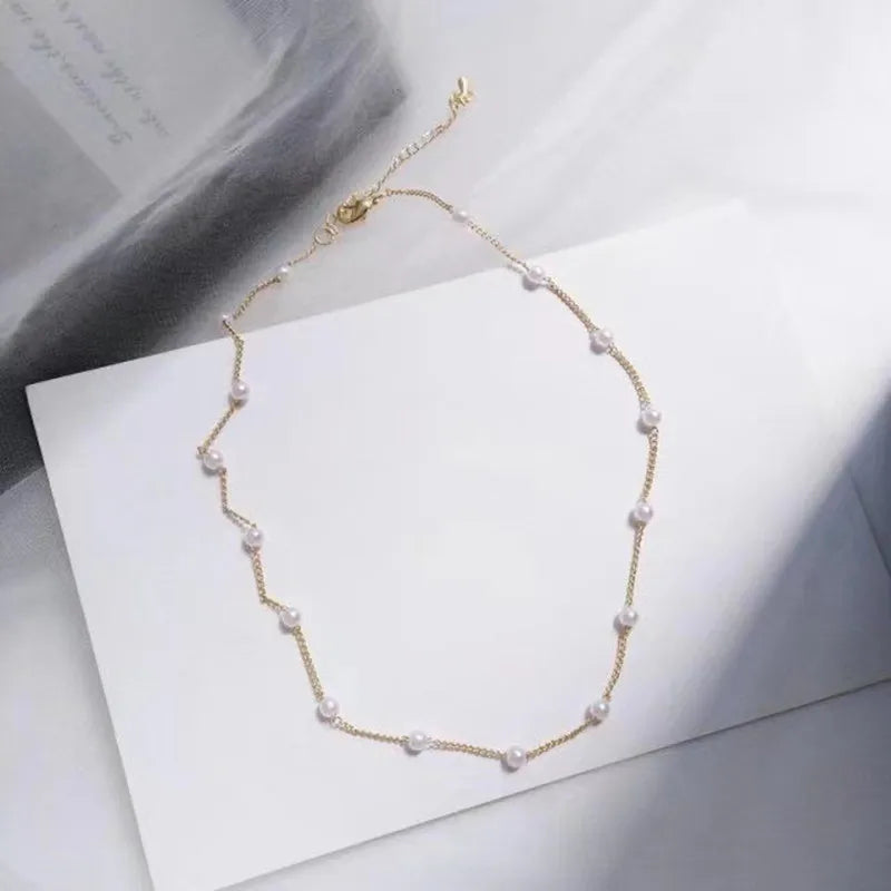 Gold Pearl Choker Necklace for Women – Kpop Inspired Beads Collar