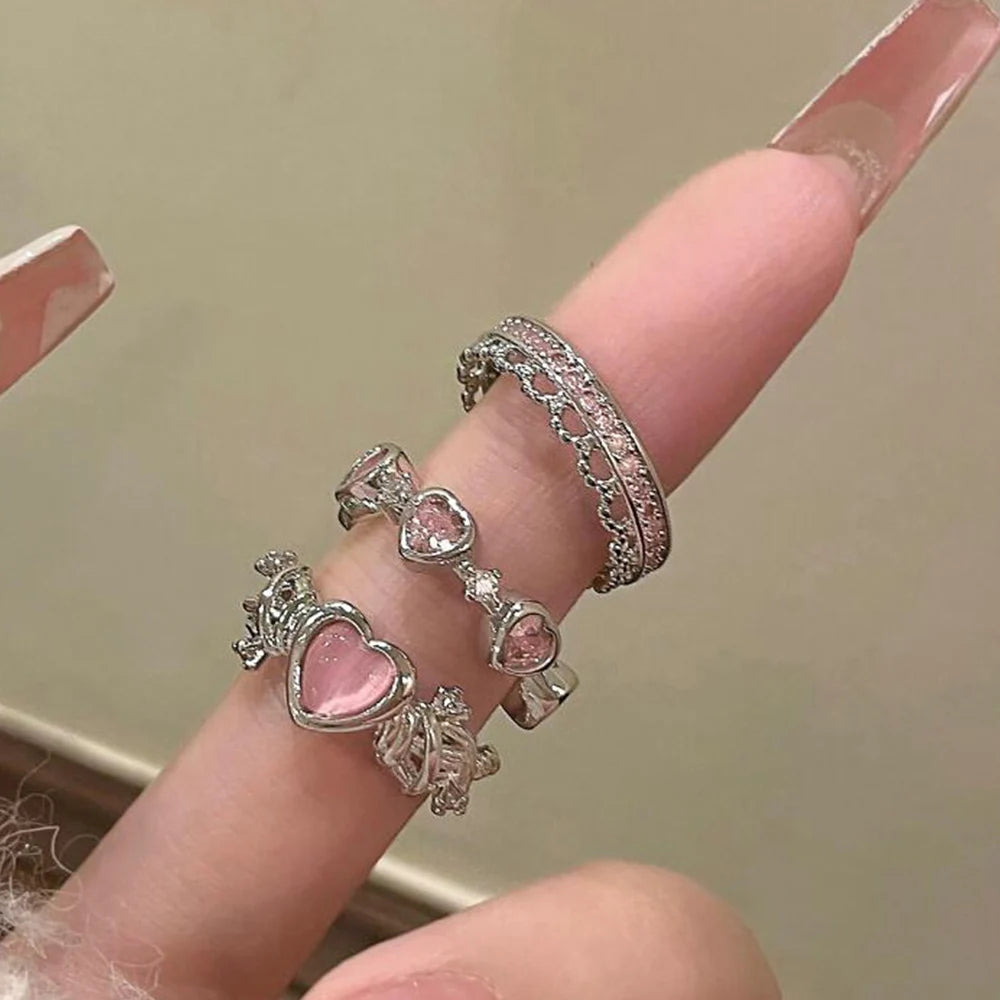 2PCS Crystal Crown Ring Set  – Adjustable Sparkling Queen Tiara Style