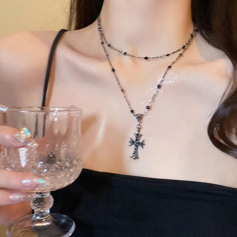 Gothic Black Cross Pendant Necklace