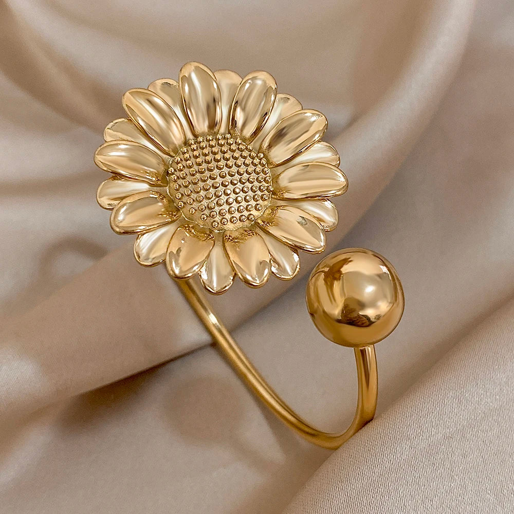 Golden Bloom Double Flower Cuff Bracelets