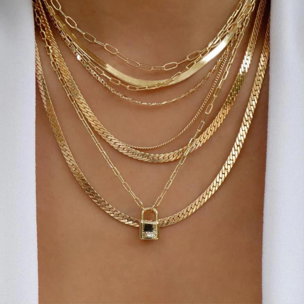 Gold Multi-Layer Pendant Necklace Set for Women