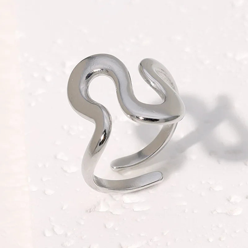 Minimalist Gold Wave Ring – 18K PVD Plated Stainless Steel Adjustable Waterproof Jewellery