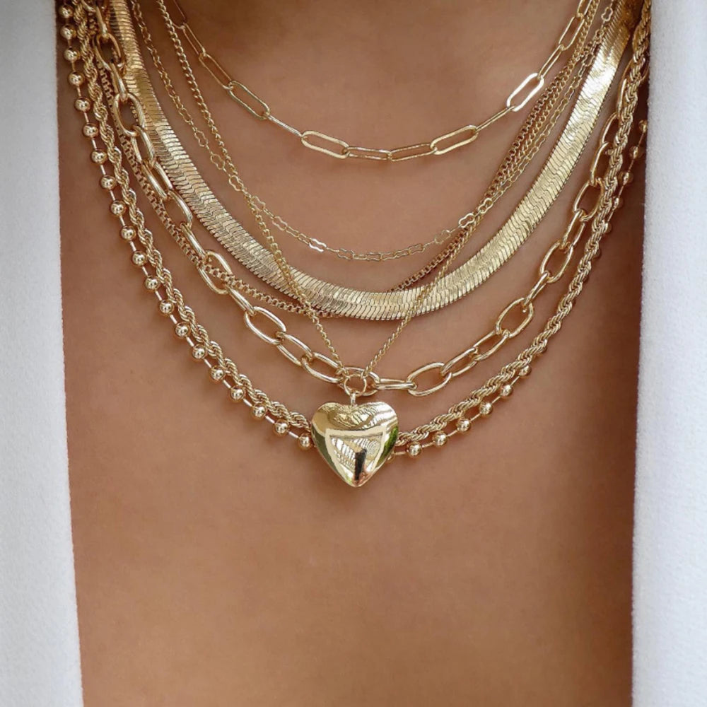 Gold Multi-Layer Pendant Necklace Set for Women