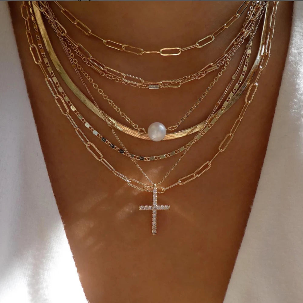 Gold Multi-Layer Pendant Necklace Set for Women