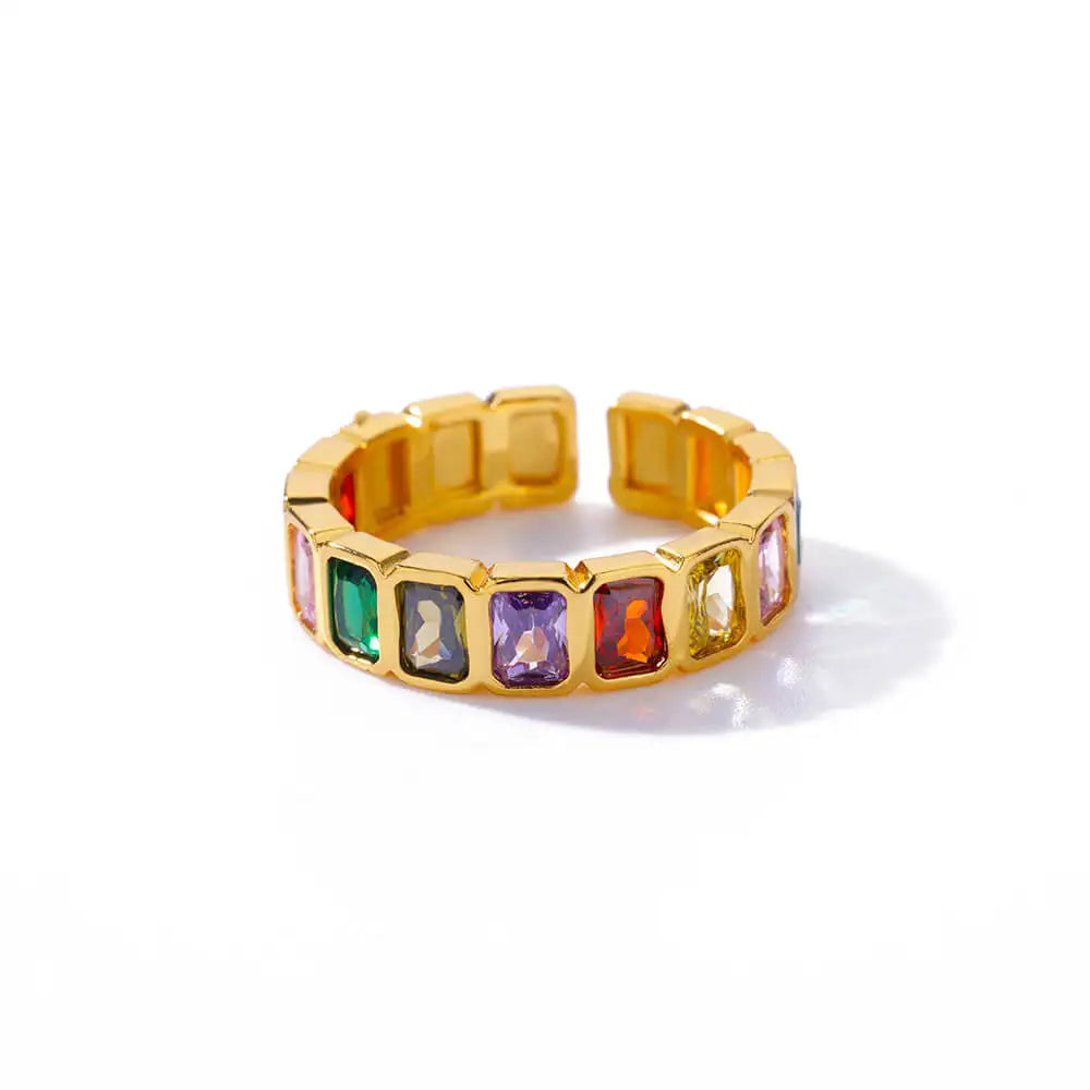Gold Plated Square Zircon Ring – Adjustable Stainless Steel