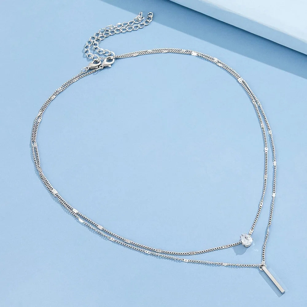 Gold Multilayer Zircon Pendant Necklace