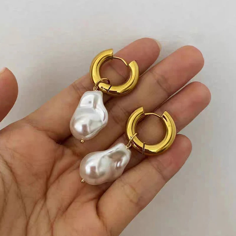 Aurora Baroque Pearl Hoop Earrings