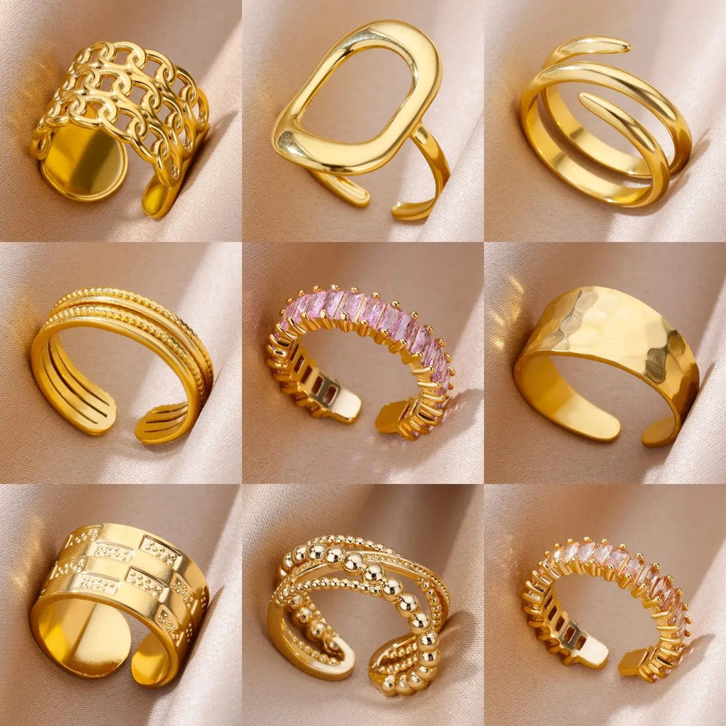 Stainless Steel Gold Rings Set
