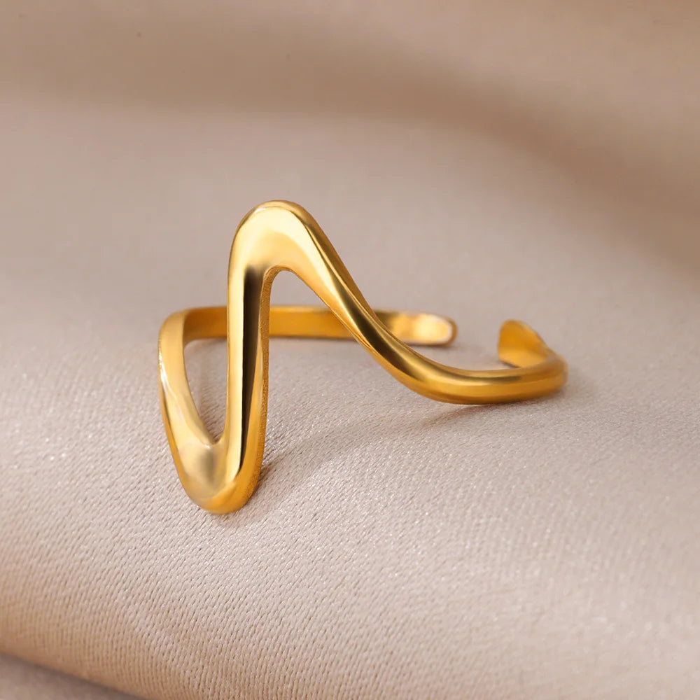 Stainless Steel Open Rings Set – Waterproof Adjustable Women’s Statement Rings