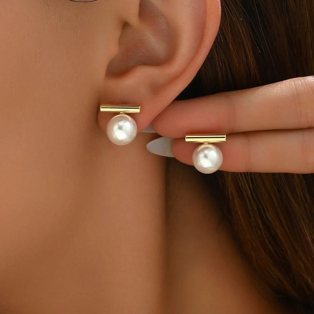 Modern Pearl Bar Earrings
