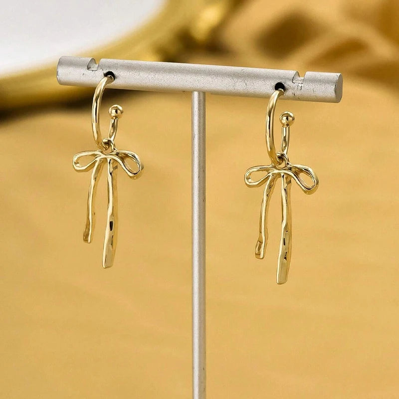 Golden Ribbon Bow Earrings