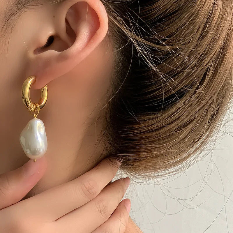 Aurora Baroque Pearl Hoop Earrings