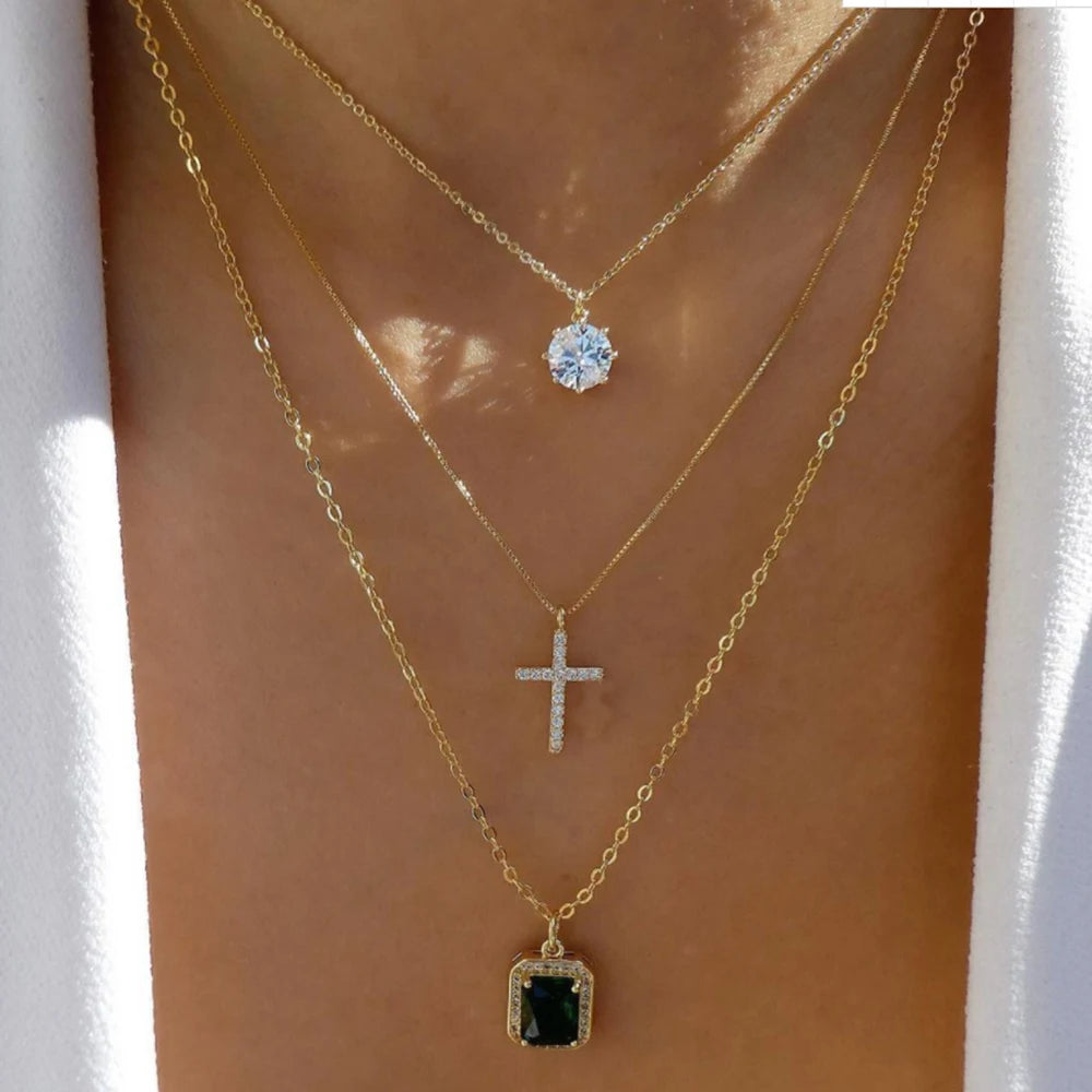 Gold Multi-Layer Pendant Necklace Set for Women