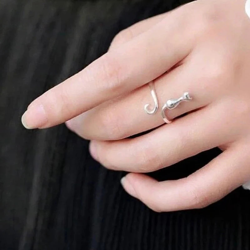 Silver Cat Ring – Adjustable Cute Animal Jewellery