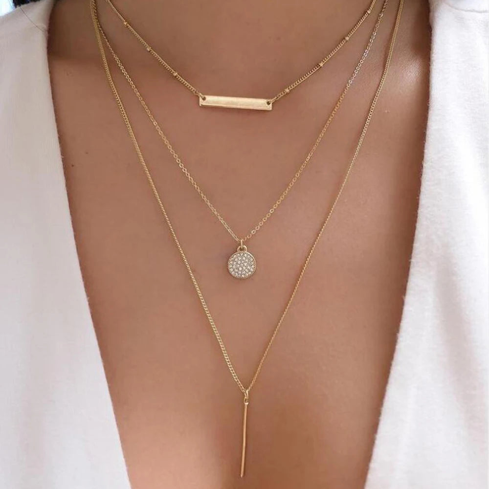 Gold Multi-Layer Pendant Necklace Set for Women
