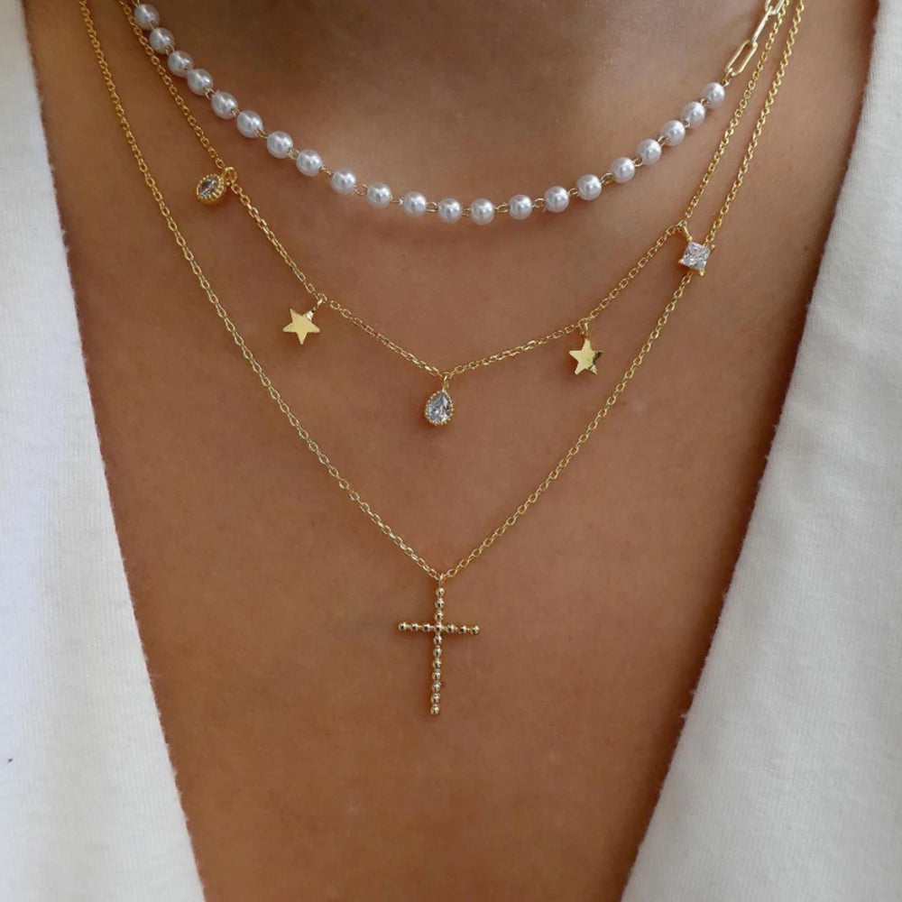 Gold Multi-Layer Pendant Necklace Set for Women