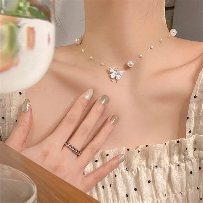 Elegant Double Layer Butterfly Necklace