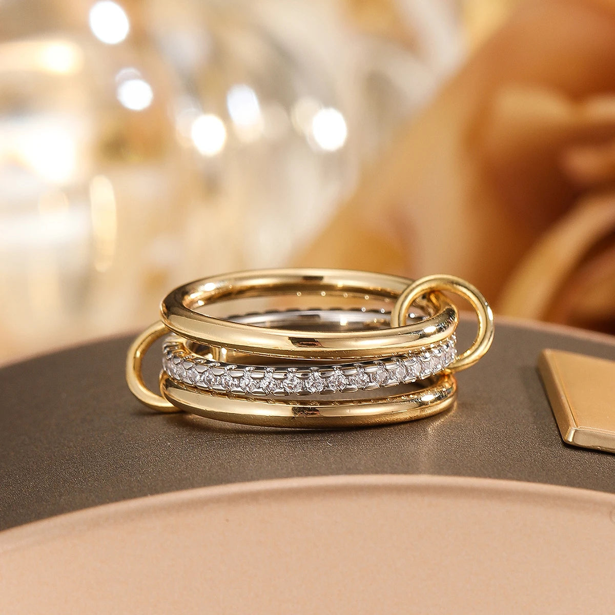 Two-Tone Stacking Ring  – Hypoallergenic Copper Jewellery with Gold & Silver Linked