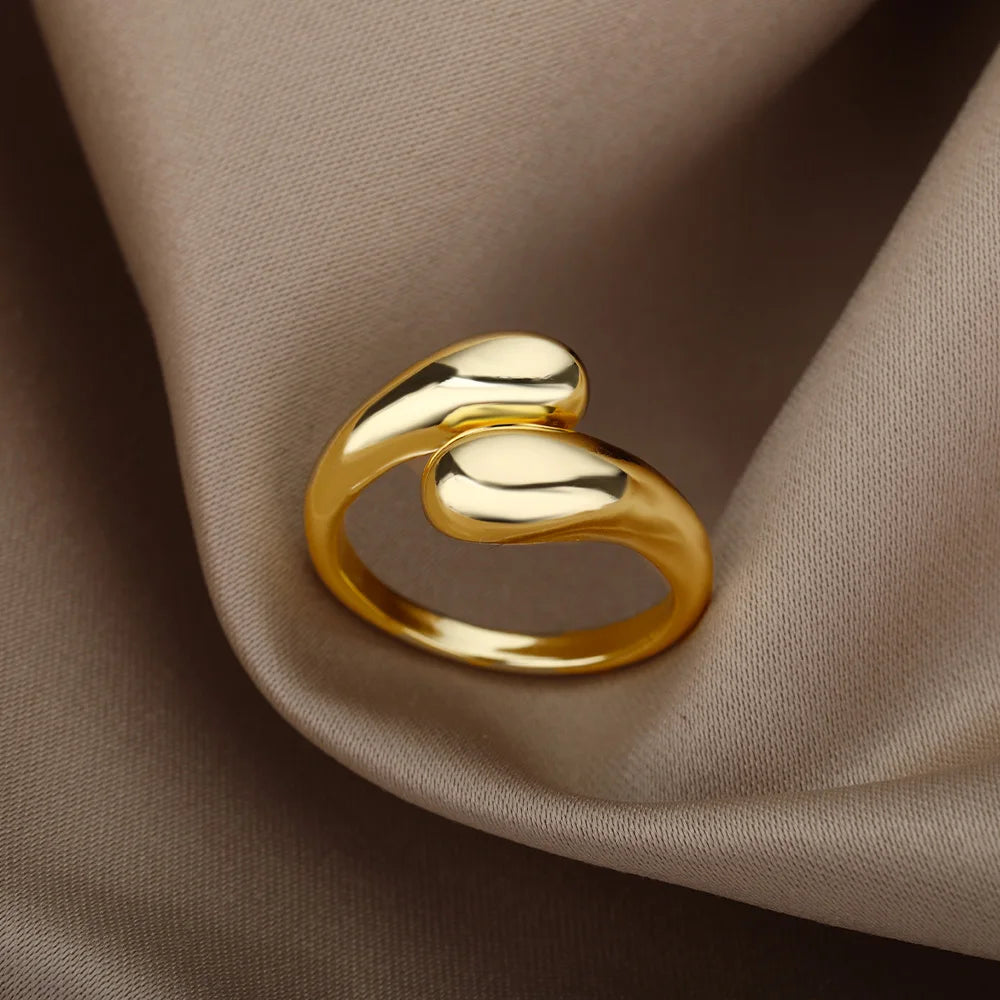 Stainless Steel Open Rings Set – Waterproof Adjustable Women’s Statement Rings