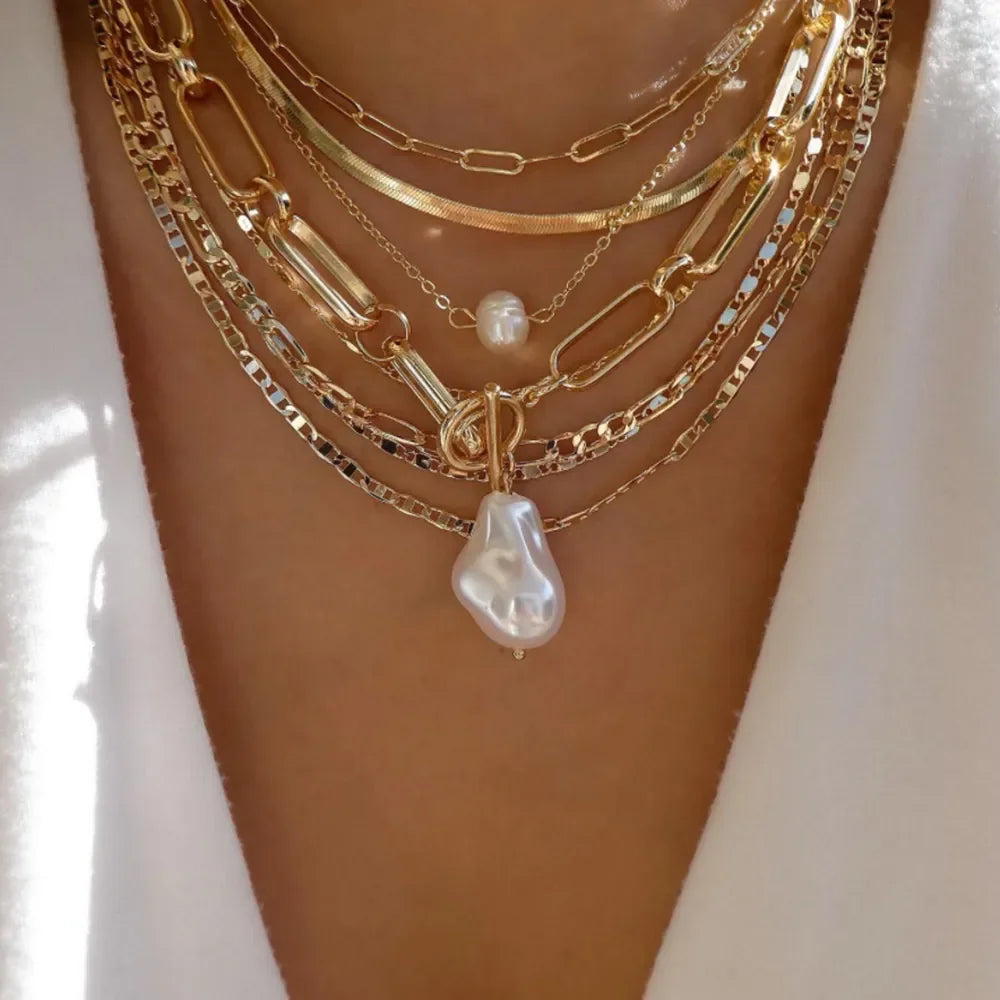Gold Multi-Layer Pendant Necklace Set for Women