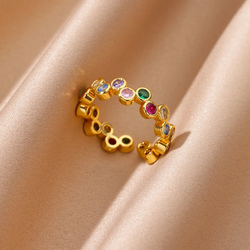 Gold Heart Zircon Rings – Adjustable Stainless Steel