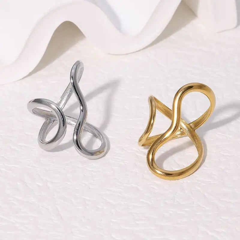 Minimalist Gold Wave Ring – 18K PVD Plated Stainless Steel Adjustable Waterproof Jewellery